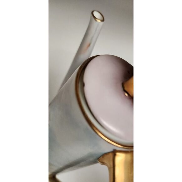 VINTAGE 1970s  HAND PAINTED COFFEE TEA POT, ROSES & GOLD - Picture 12 of 14